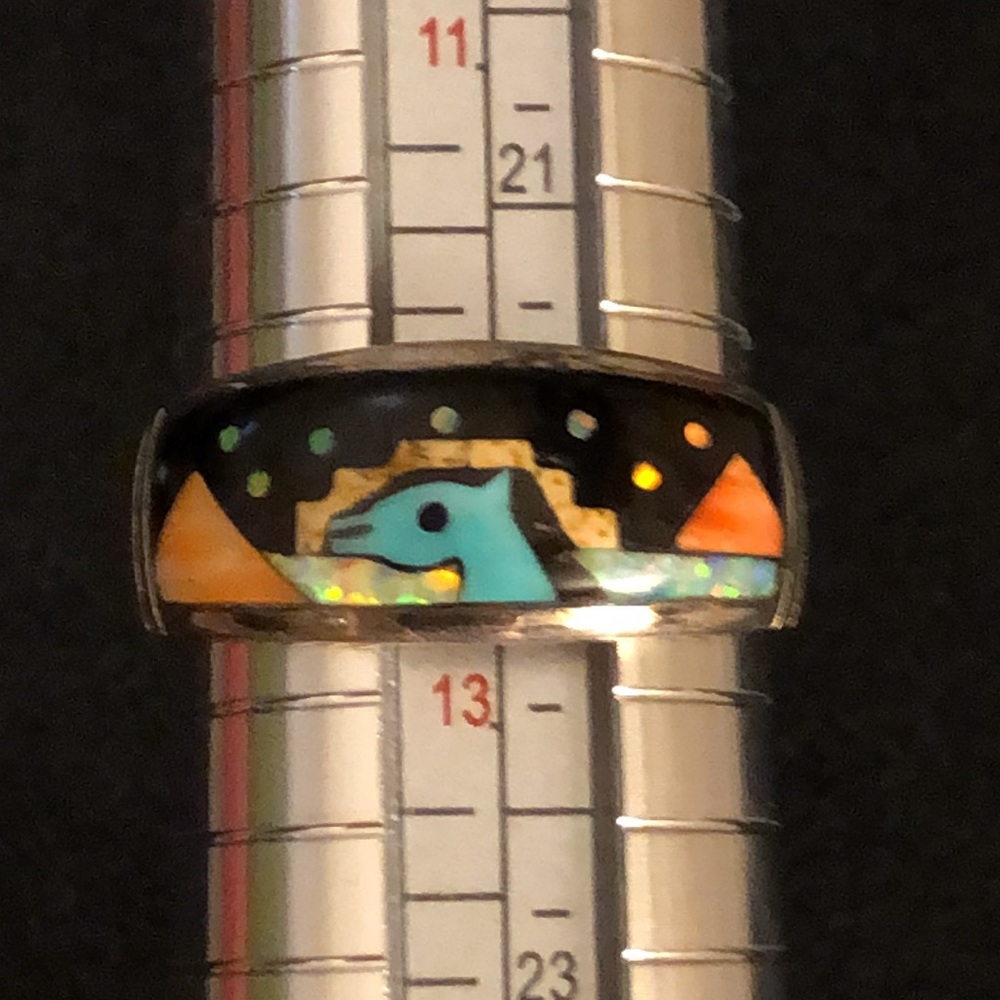 VINTAGE NATIVE AMERICAN RING Sterling Silver Opal Onyx MoonStone Tigers eye .NWT